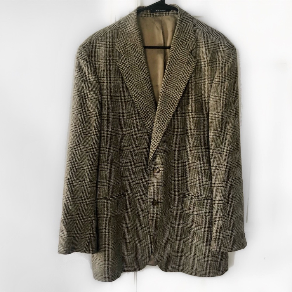 Vintage Chaps Ralph Lauren Silk and Wool Plaid 44 Tall Blazer Made in Canada